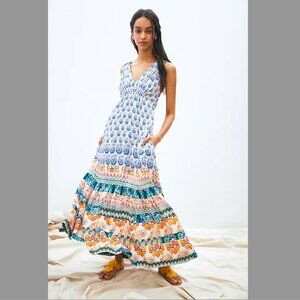 NWT Anthropologie GATHERED MAXI DRESS Tiered Boho Printed Floral Lined Bohemian